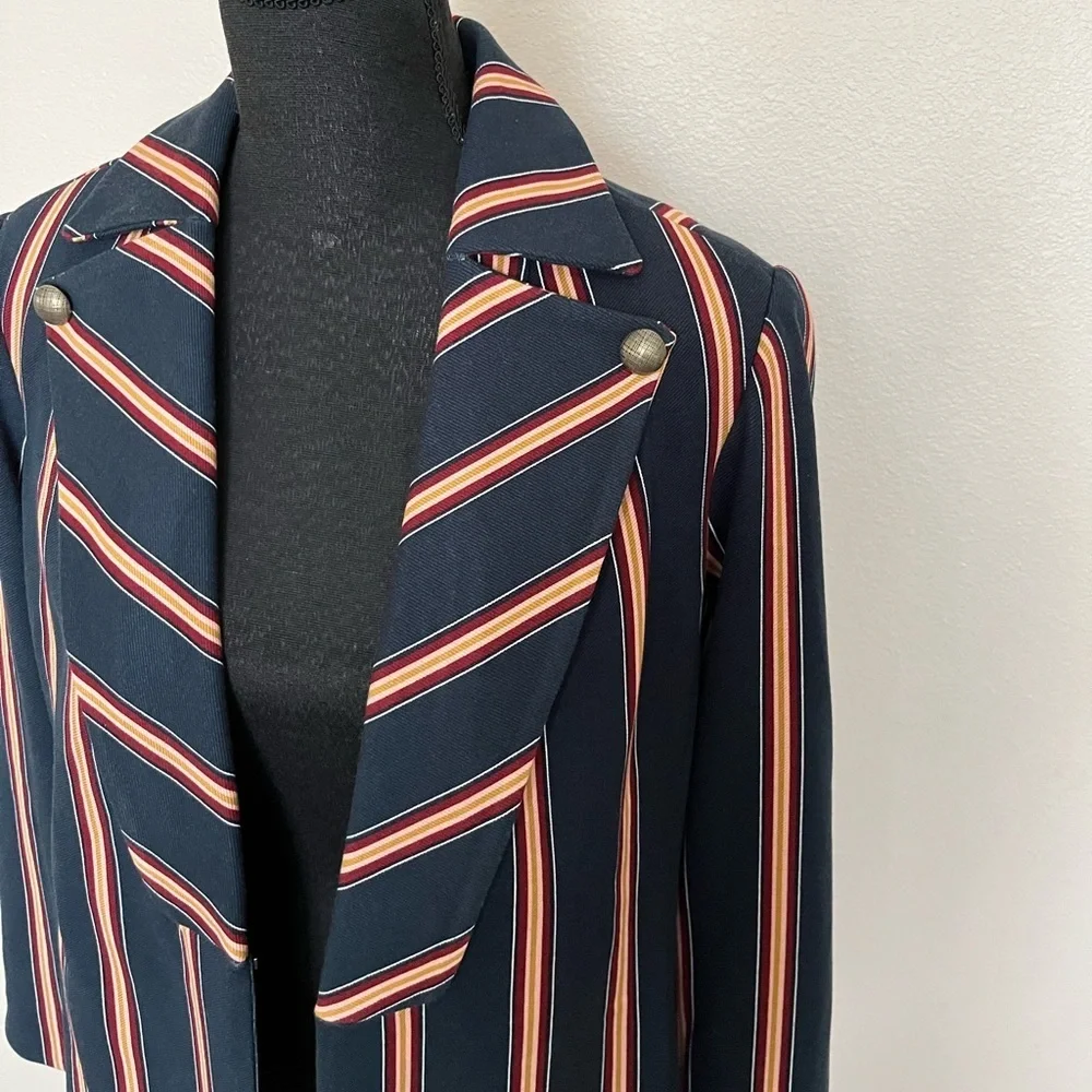 CHICOS navy blue Striped Twill Ponte Blazer
